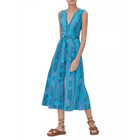 ALEXIS Cerelia Abstract Floral Jumpsuit Blue Green Wide Leg Cropped Sleeveless S - Picture 3 of 13